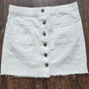 White Button-Front Denim Skirt